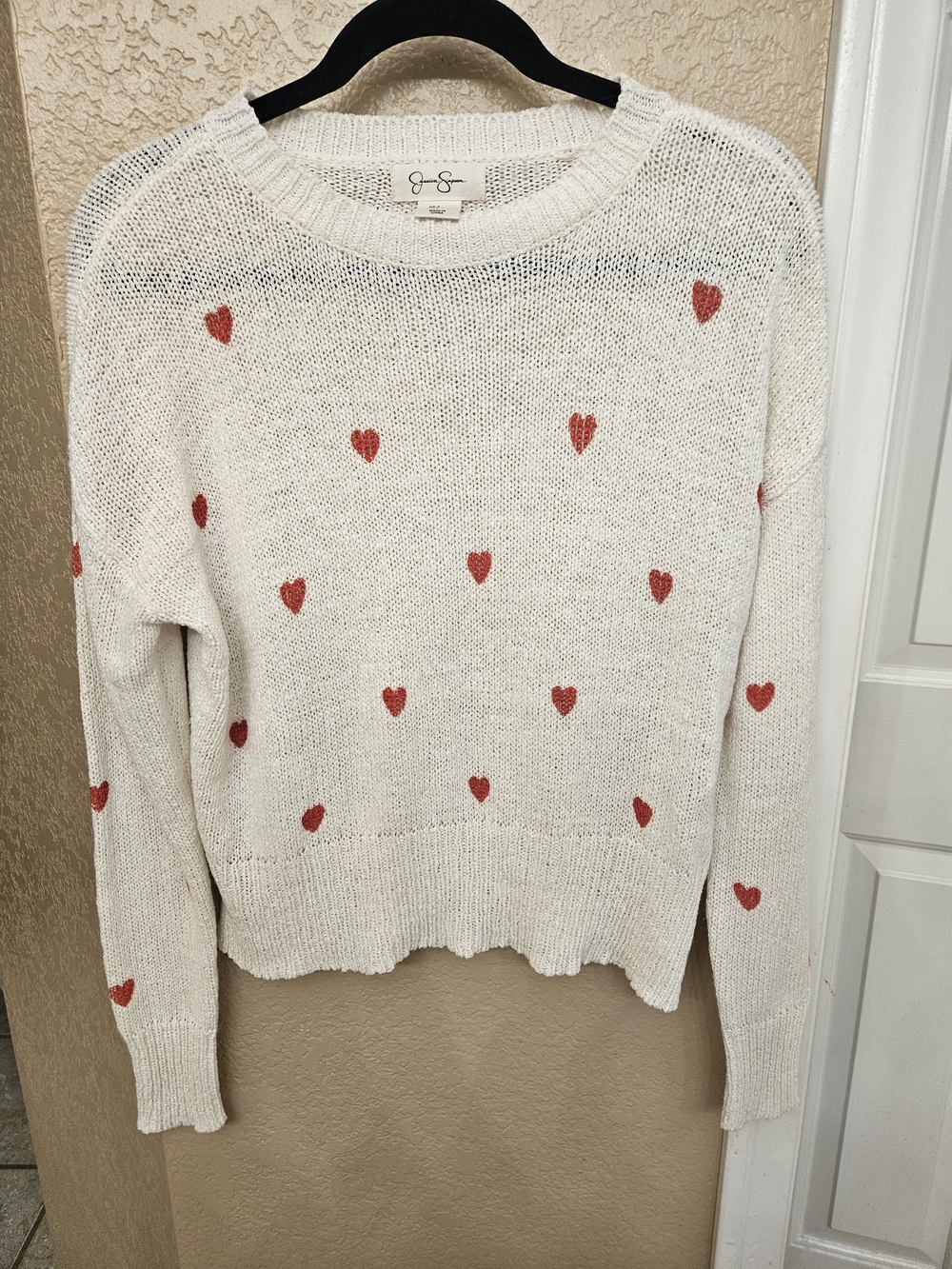 Jessica Simpson Cream Sweater with Red Heart Motif